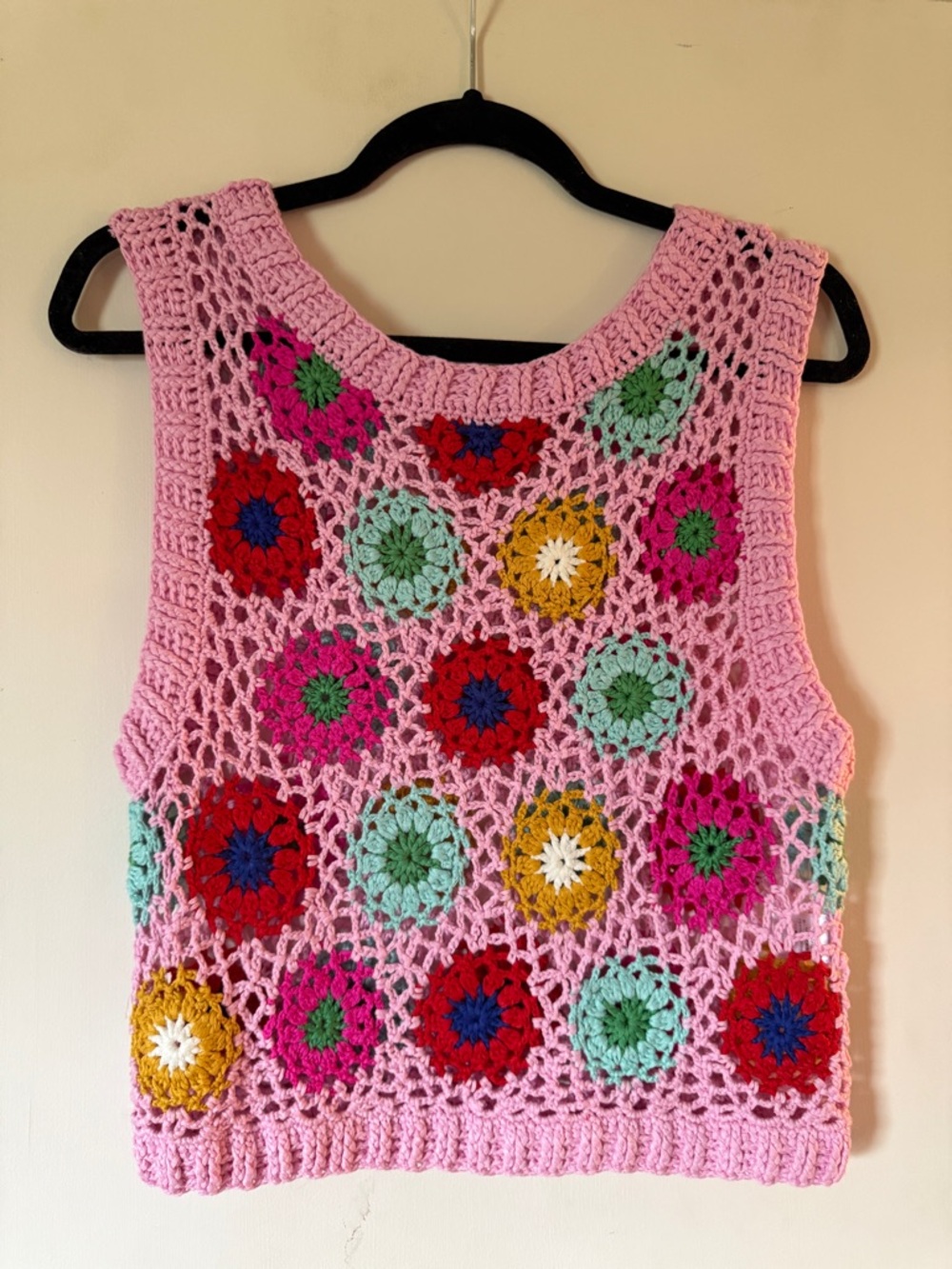 entro Pink Crochet Floral Motif Bodysuit Tank